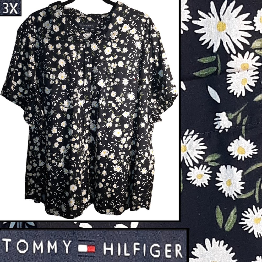 Navy blue daisy print top